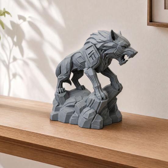3D-печатная статуэтка волка, фигурка волка в механическом стиле, коллекционная скульптура волка, настольное украшение для офисного стола, полки
