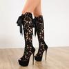 16CM Thin High Heels Sexy Nightclub Hollow Out Over The Knee Boots Women Peep Toe Lace-Up Zip Platform Shoes Sandals