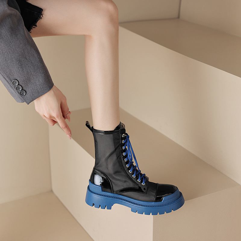 Krazing Pot Летние ботинки из овчины с круглым носком, модные ботильоны из воздушной сетки с заклепками и перекрестной завязкой