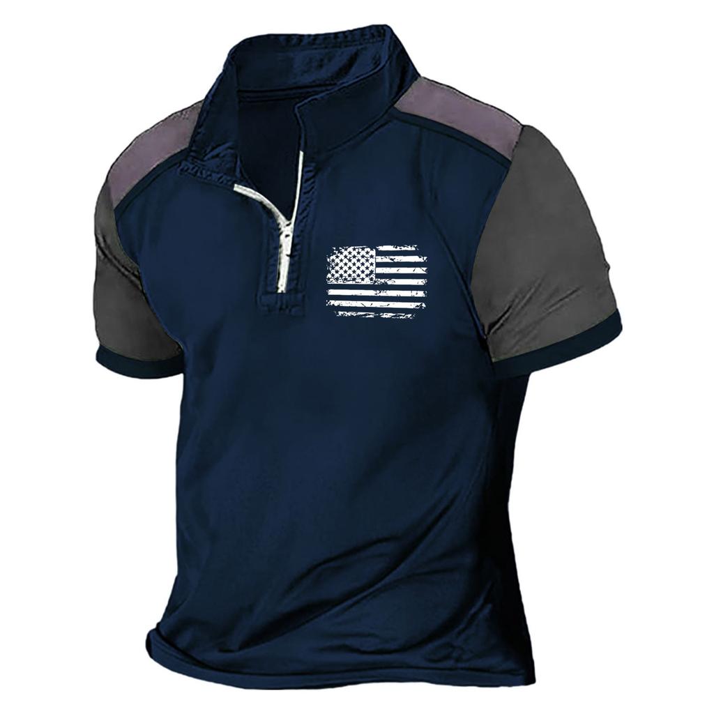 Летняя новинка для мужчин, повседневная рубашка с воротником-стойкой и короткими рукавами, подходящая по цвету, с полумолнией