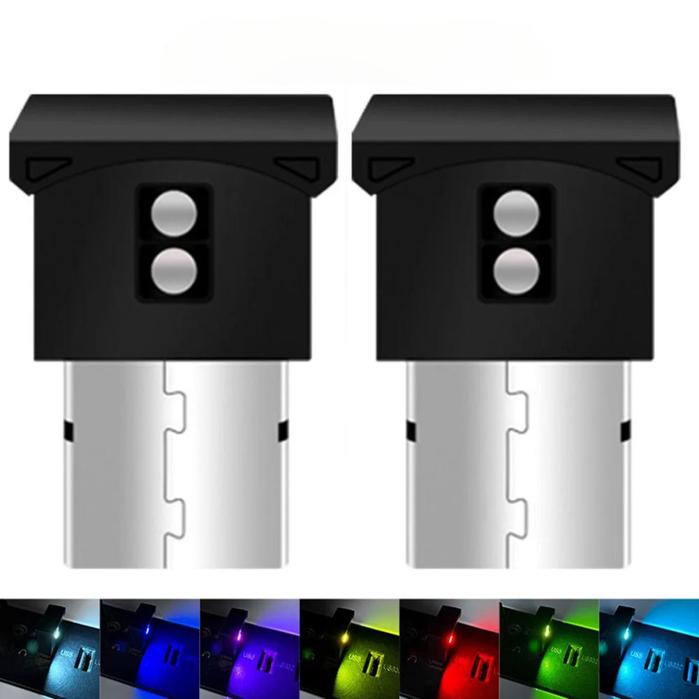 Мини USB LED Атмосферная лампа для салона автомобиля – RGB Аварийный и Декоративный Ночник, Подключаемый и работающий сразу для атмосферы в автомобиле