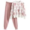 Love Printed Knit Two Peice Set Women Long Sleeve Sweater Pullover Tops Suits Casual Jogger Pants Knitwear Korean Sets