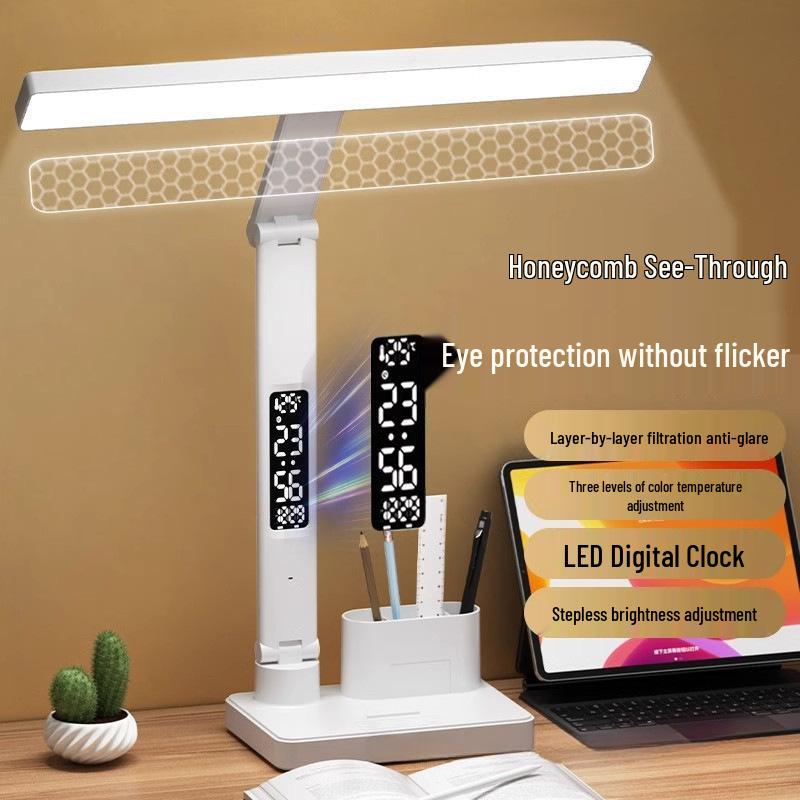 Rechargeable Eye-Protection Desk Lamp with Clock for Children and College Students