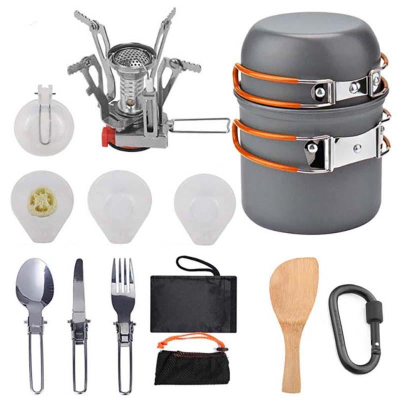 DS-101 Outdoor Camping Cookware Set: Includes Cookware, Utensils, Mini Stove, and Carabiner