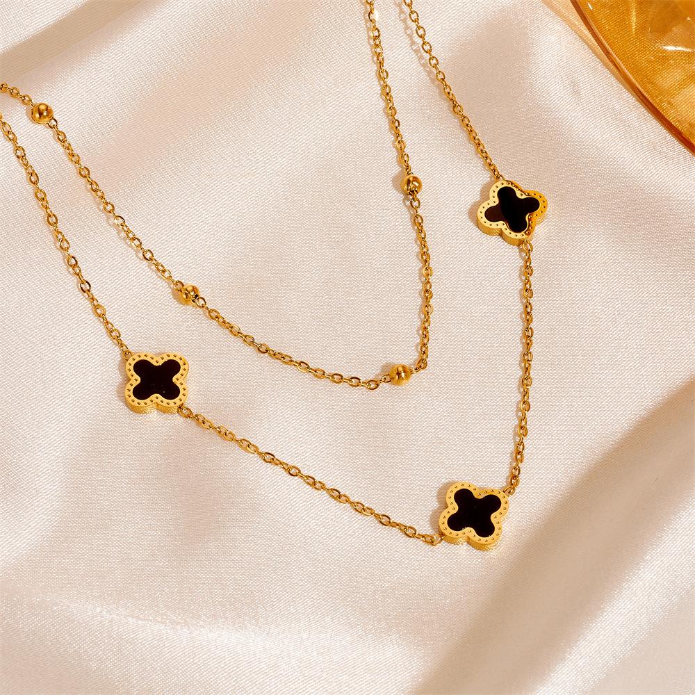 2шт модный титановый стальной клевер двухслойный браслет ожерелье комплект