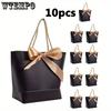 10pcs Black Gift Bags Small Gift Bags with Handles Party Favor Bags with Golden Bow Ribbon Paper Gift Bag Bulk for Birthday Wedding Bridesmaid Holiday