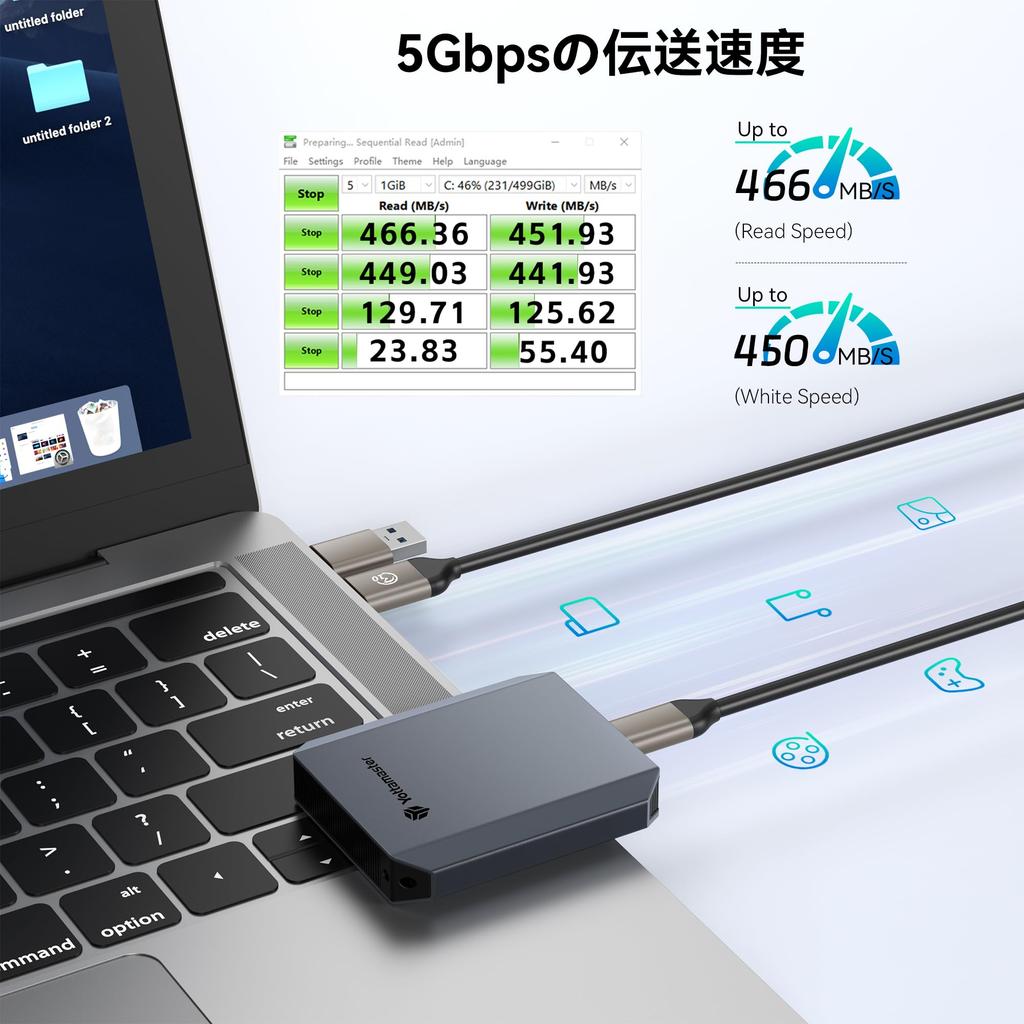 Внешний SSD Yottamaster Максимальный 2 в 1 ремешок для кабеля Портативный SSD Маленький и легкий Совместимый с iPhone 256 ГБ, 460 МБ/с, USB-C/A и в комплекте,