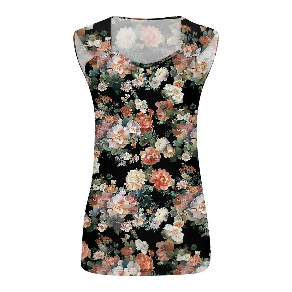 Womens Tank Top V Neck Basic Printed Casual Flowy Sleeveless Deep Side Cut Tops For Women