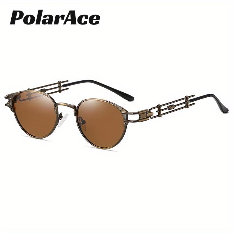 PolarAce Unisex Metal Polarized Steam Punk Style Heavy Metal Trendy Street Photo Concave Sunglasses, UV400