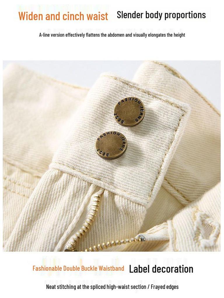 Off-white High-Waisted Wide-leg Denim Shorts for Women - Summer 2025 A-line Slimming Design