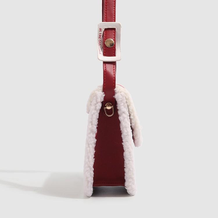 New Year and Christmas atmosphere lambswool bag 2024 new model niche small square bag simple versatile shoulder crossbody bag