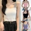 Summer Style Women Solid Color Slim Fit All-Match Navel Knit Vest Small Sling Blue One-Size-Fits-All Sleeveless Tops