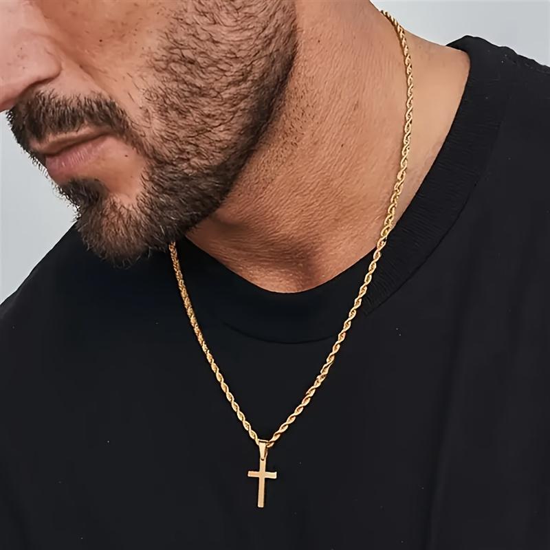 Hanmade Стильные ювелирные изделия, аксессуары, подарок для него, 1 шт., идеально подходит для мужчин, нержавеющая сталь, мужской модный позолоченный крест-кулон с минималистичным дизайном