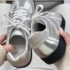 Women's 2024 Summer Silver Lace Ballet-Inspired White Sneakers with Thick Sole