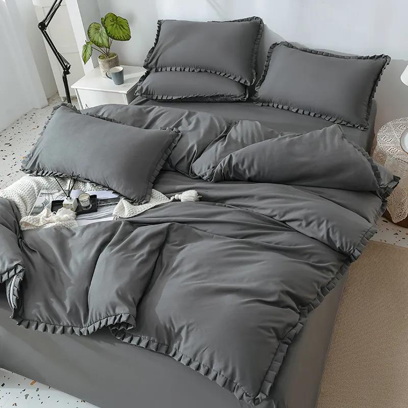 Bedding, Duvet Cover, Bed Sheet Brushed Solid Color Four-piece Set Pure Cotton Side Double Bed Single