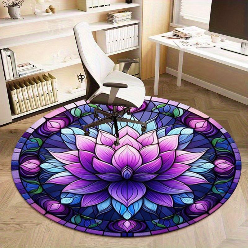 1pc Colorful Lotus Stained Glass Circular Rug - Home Decor, Office Round Mat, Outdoor Gift ItemRA1521