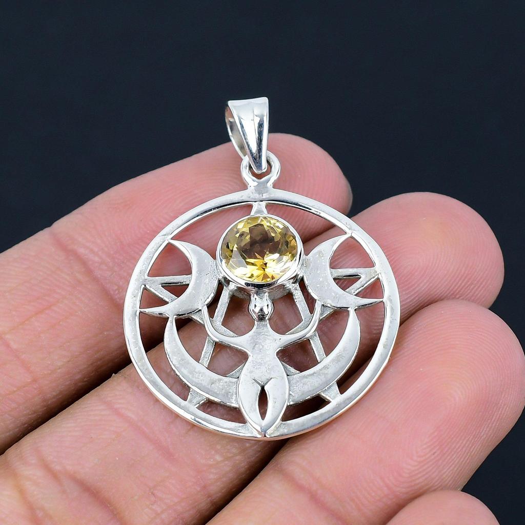 Подвеска из натурального цитрина, серебро 925 пробы, тройная богиня луны, кельтская пентаграмма, пентакль, подвеска ручной работы, подарок на День святого Валентина