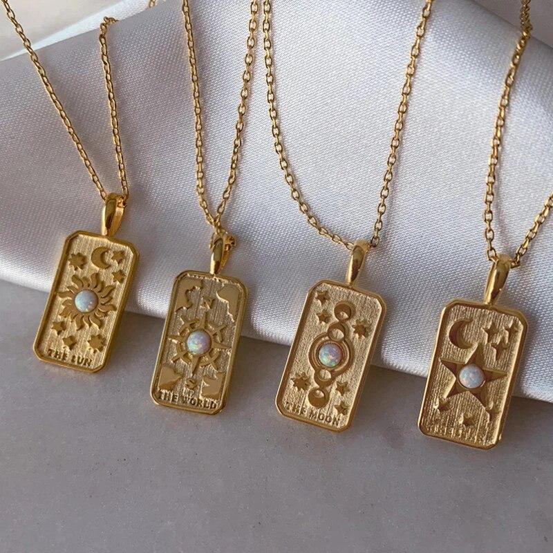 Ожерелье из нержавеющей стали для женщин, продолговатый кулон Таро с изображением солнца, луны и звезды, подарок ювелирного изделия