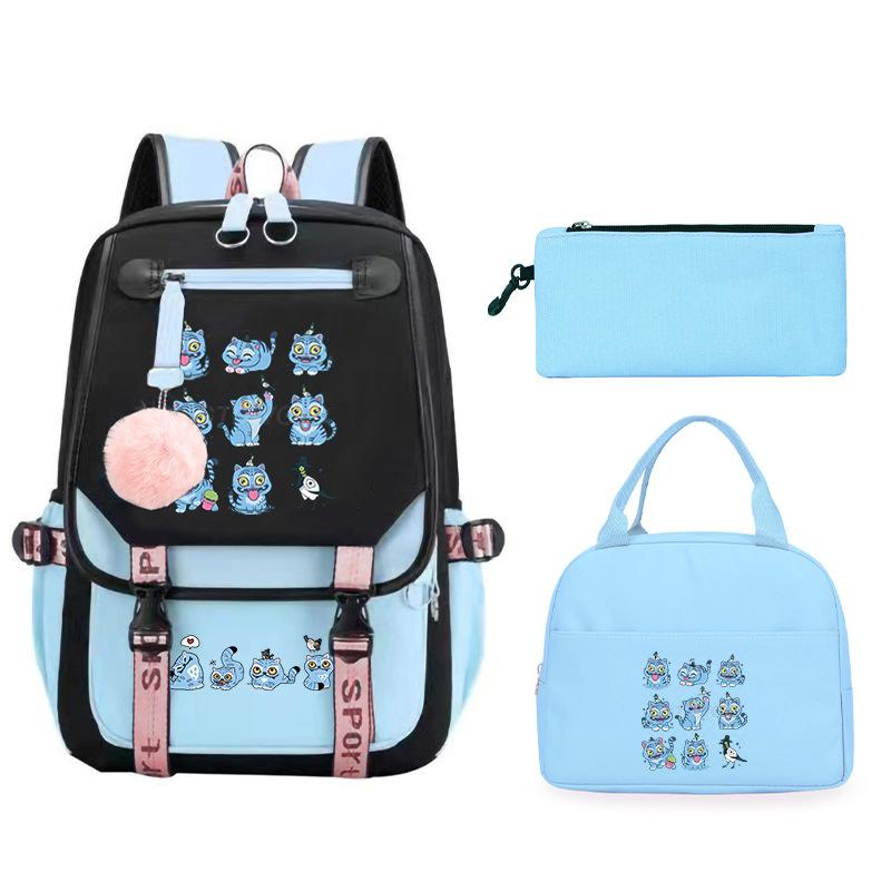 Animation Cartoon Printing Large Capacity Lightweight Student Schoolbag Children'S Leisure Backpack Three-Piece Set