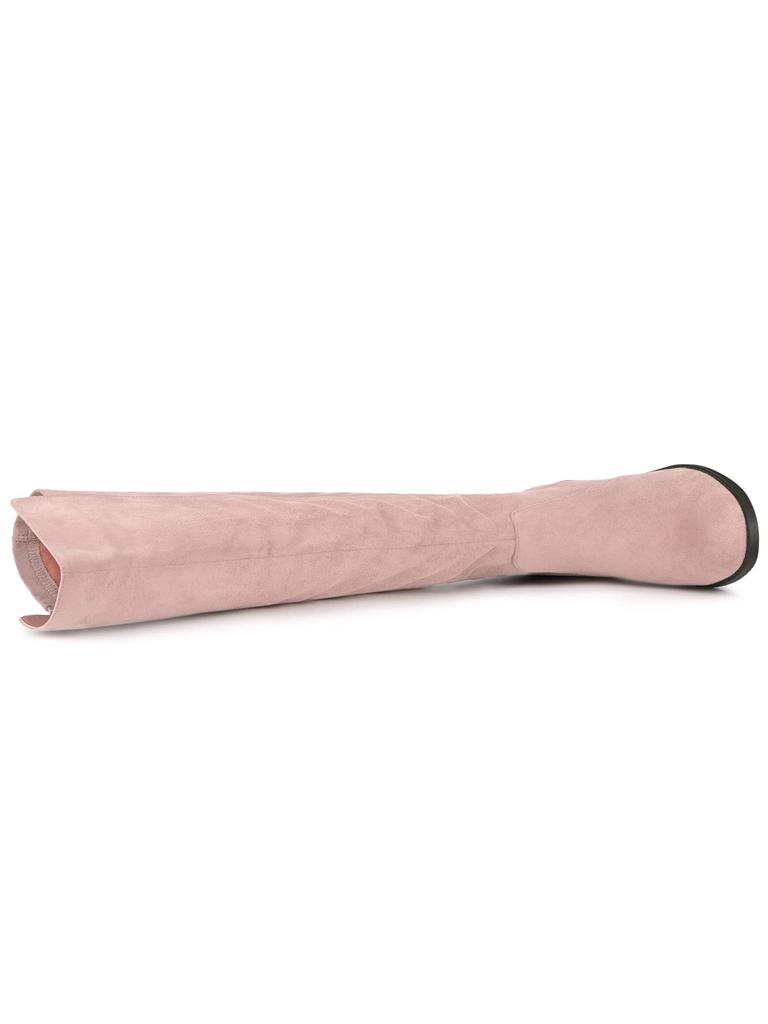 Allegra K Women's Knee-High Boots with Side Zipper and Chunky Heel, Dust Pink, Size 25.5cm