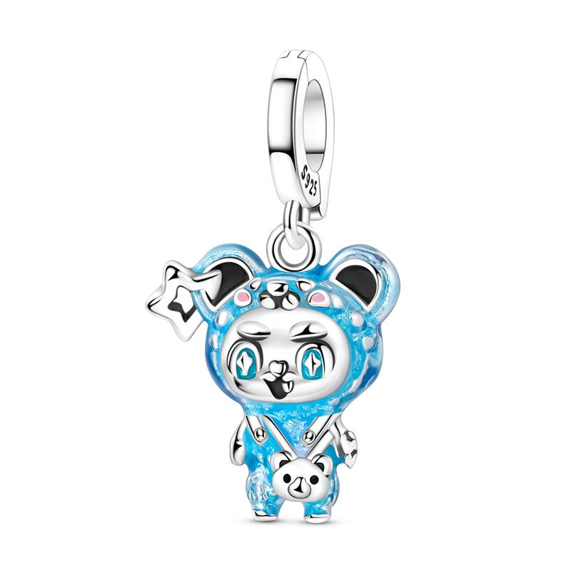 925 Silver Cartoon Doll Theme Series Pendants Bear Piggy Wizard Dwarf Charms Fit Original Bracelet Necklace Jewelry
