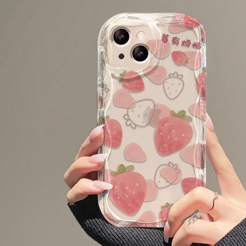 Pink Strawberry Flower for Apple 16 Mobile Phone Case 13promax Cream 12/11 Silicone X Anti-fall 15plus