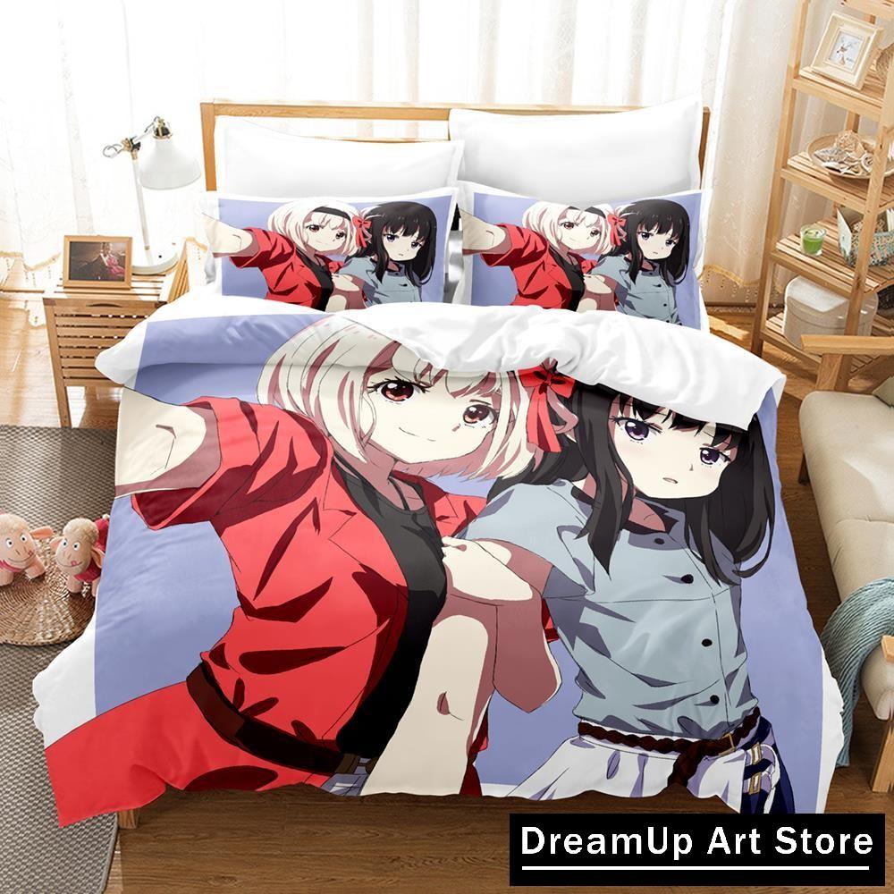 3D Печать Мода Аниме Lycoris Recoil Постельное Белье Мальчики Девочки Полуторный Двуспальный Полный Размер Пододеяльник Наволочка Кровать Взрослая Спальня