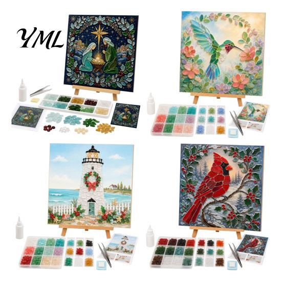 Festive Room Decor Christmas Lighthouse Mosaic Art Kit for Adults, DIY Coastal Craft with Decorations Colorful Acrylic Pieces, Decoration Holiday Home