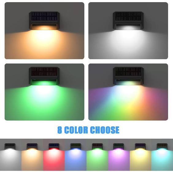 RGBCW Solar Fence Lights Outdoor: Color Changing Deck Stairs Lights IP65 Waterproof - 6 Pack Step Light for Patio Yard Garden Pathway