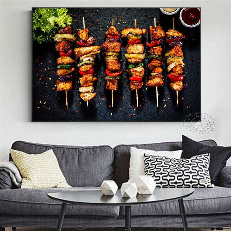 Куриные шашлычки, шашлык, барбекю, еда, холст, живопись, постеры и принты, настенные художественные картинки для барбекю