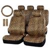 Luxury Leopard Print Car Seat Cover With Seat Belt Pads 15" Steering Wheel Cover