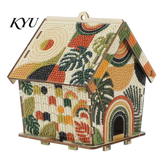 3D Wooden Puzzle DIY Christmas House Rhinestone Painting Kit, Sunflower Diamond Art Decoration Craft Cabin, Handicraft Arts Ornament for Desktop