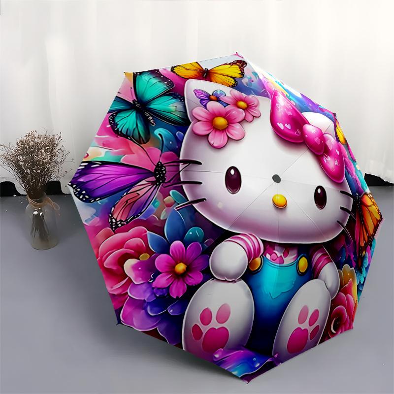 1pc Hello Kitty Automatic Folding Umbrella - Portable Tri-Fold Design with 8-Bone Iron Frame, Perfect for Outdoor Use, Festive Gifts, Travel, Daily Us