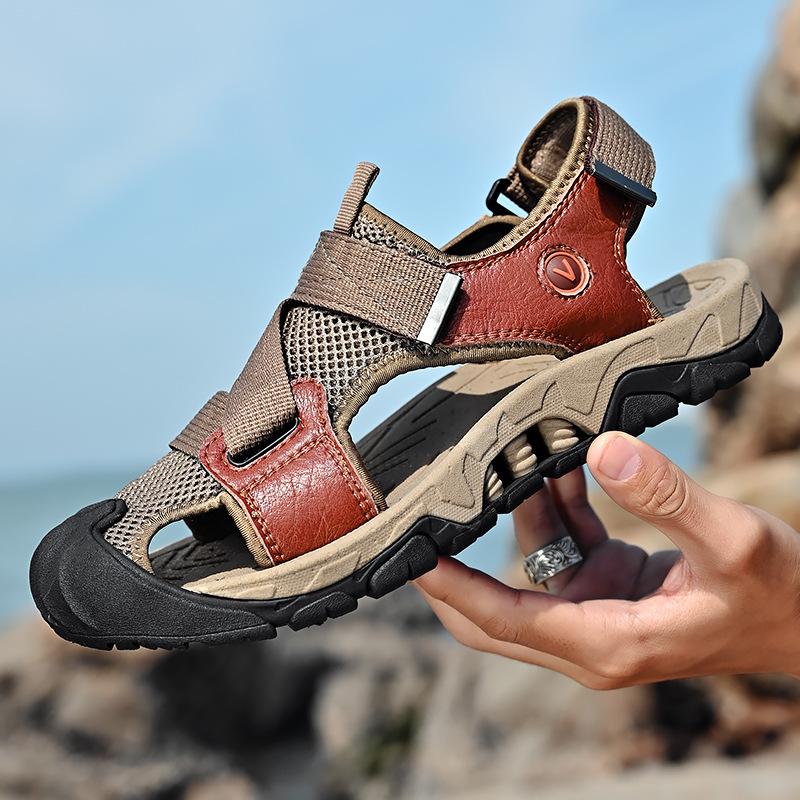 Мужские сандалии, летние, новые, для альпинизма, противоскользящие, с мягкой подошвой и износостойкой кожей, повседневные, для пляжа среднего возраста