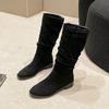 Autumn Women's Mid Calf Boots New Concise Flock Chunku Heel Riding Boots for Women Platform Shoes Outdoor Casual Women's Boots