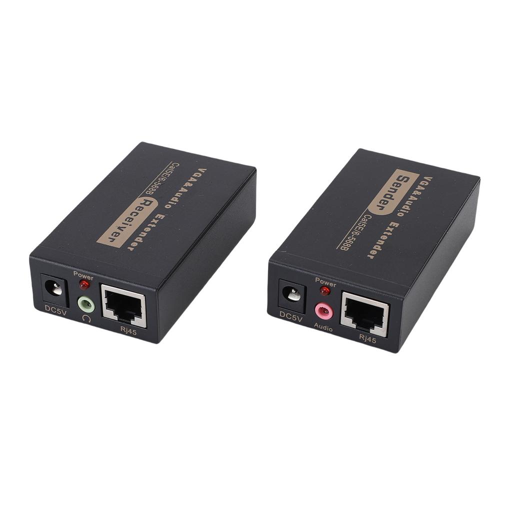 VGA Extender 328ft HD Plug and Play VGA Transmitter and Receiver HDB15 F RJ45 Sound DC3.5 Interface EU Plug