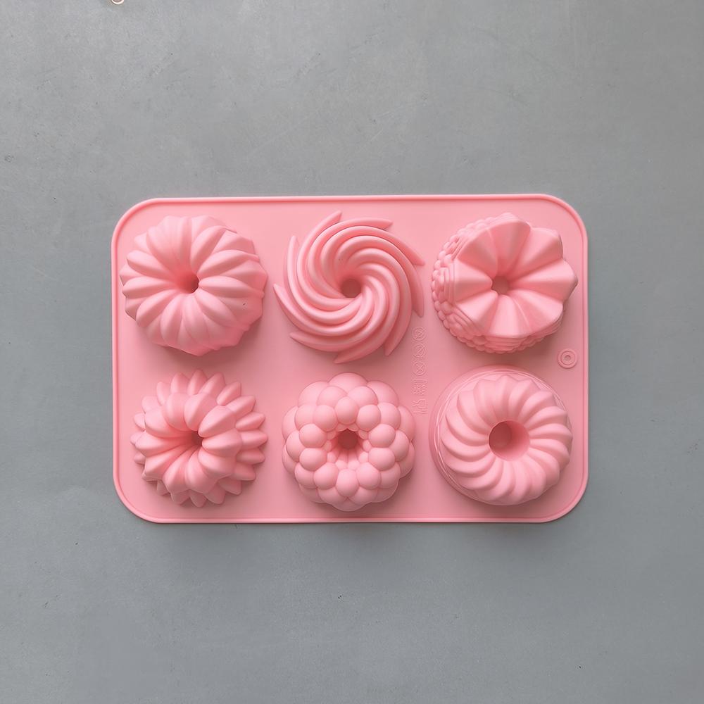1 Pcs Silicone Donut Baking Molds Multicolor Doughnut Pans 6-Cavity Designs Donut Flower And Swirl Shaped Suitable For Baking
