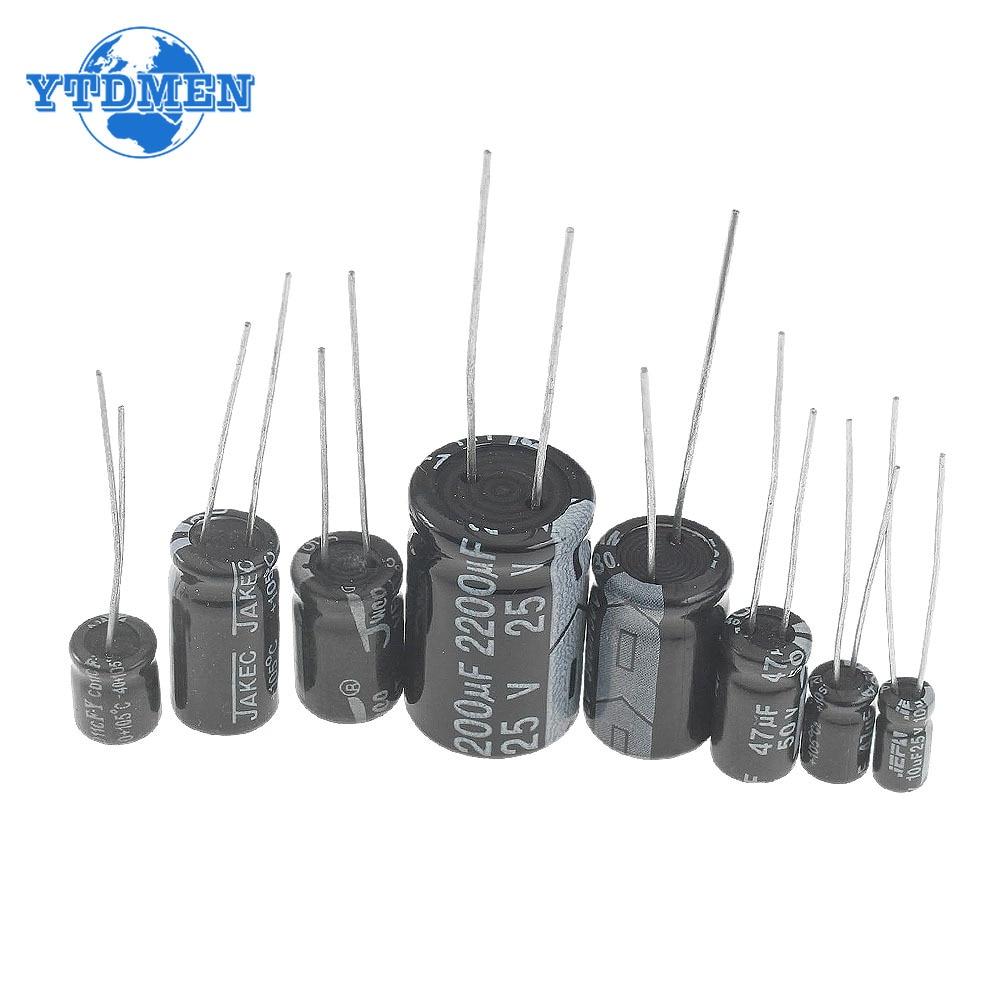 Комплект электролитических конденсаторов 1 мкФ-2200 мкФ Ассортимент алюминиевых электролитических конденсаторов 16 В 25 В 50 В
