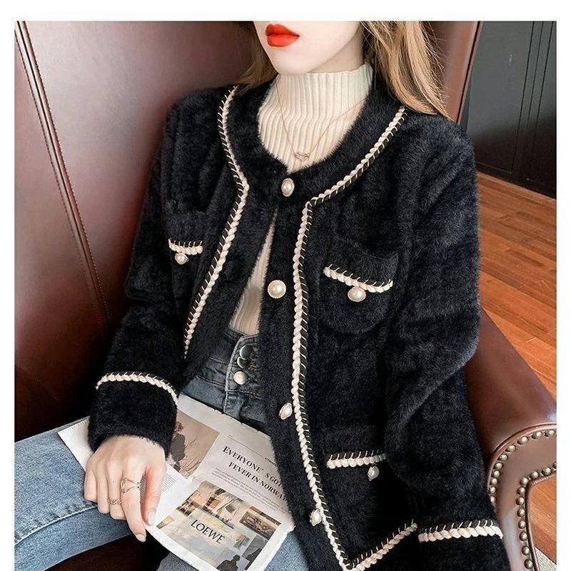 Зимняя элегантная подиумная непромокаемая норковая женская куртка, мягкие теплые офисные женские винтажные вязаные кардиганы, корейские однотонные пальто