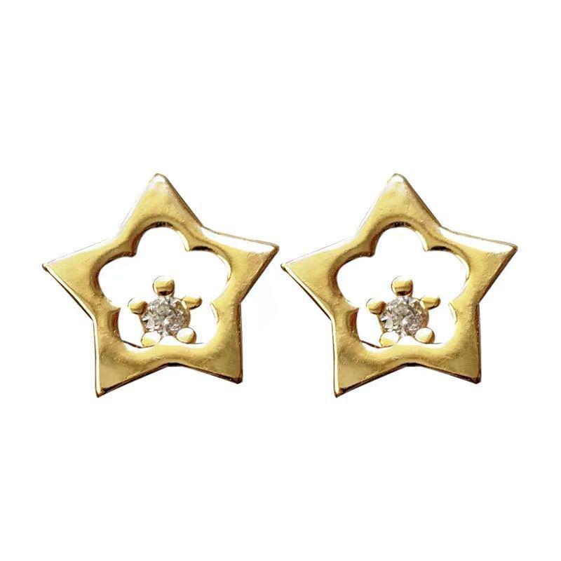 Универсальные мини серьги-пусеты в виде полых звезд: Стерлинговое серебро S925 с золотым покрытием для женщин