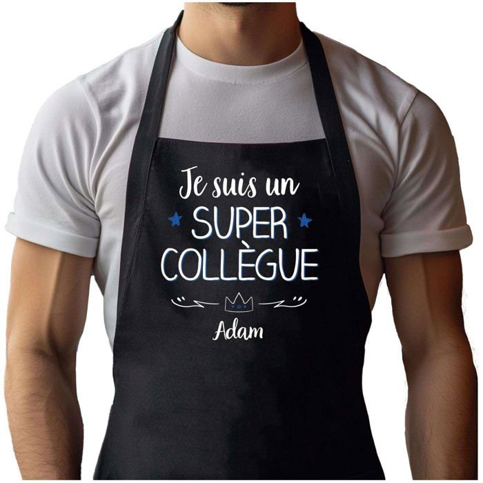 Tablier de cuisine - Adam Super Collègue Homme - Noir - Coton résistant - Impression bretonne