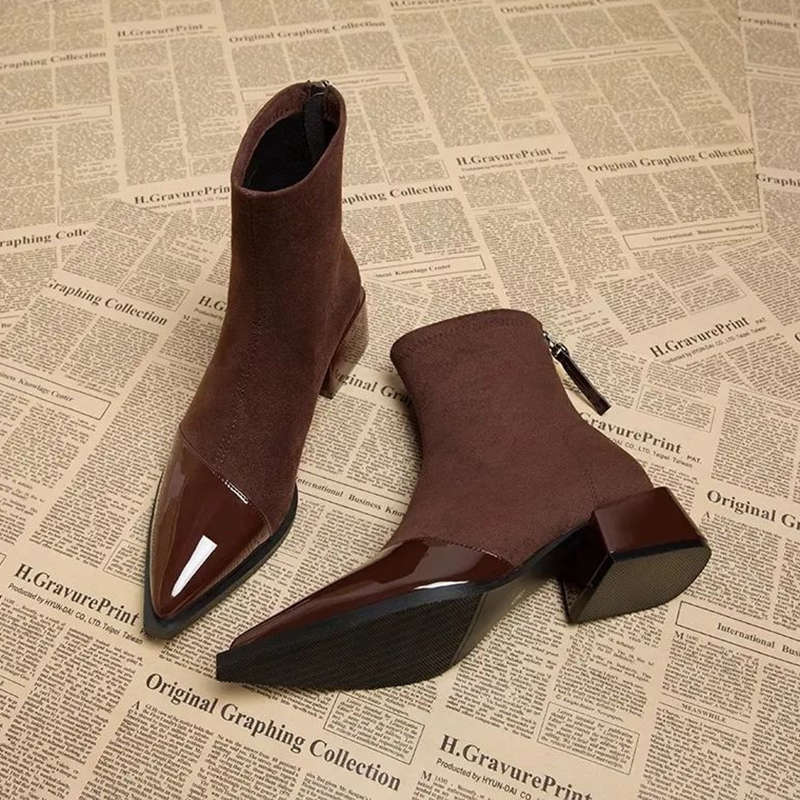 Сапоги женские 2025 весна и осень новые интернет-знаменитость взрыв тонкие сапоги французский темперамент маленькие ботильоны с острым носком короткие сапоги женские