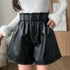 Кожаные брюки, шорты, женские модные свободные брюки трапециевидной формы с высокой талией и широкими штанинами