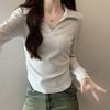 Spring and Autumn New POLO Neck Long Sleeve Women's Slim Skinny Versatile Waist Shoulder T-Shirt