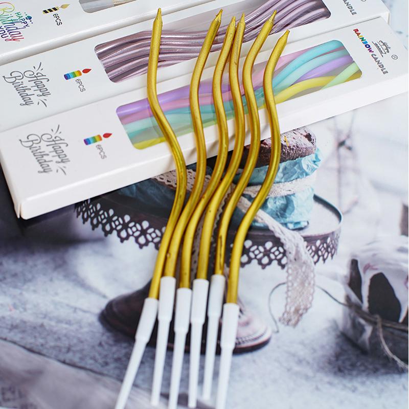 6PC/Box Creative Curved Cake Candles Best Wishes Birthday Curve Candles Colorful Wedding Party Birthday Cake Decorative Supplies