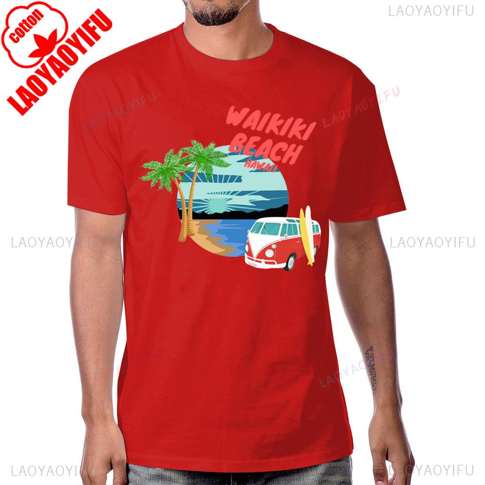Летний стиль OAHU HAWAII Пляжная футболка Повседневная хлопковая с коротким рукавом Уличная одежда Мужская футболка Харадзюку Хип-хоп Дышащие удобные футболки