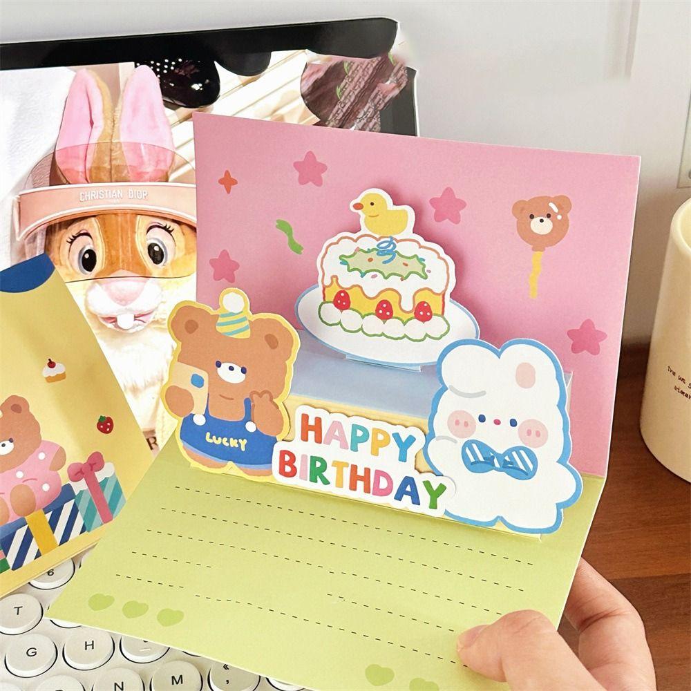 Ins Style Cartoon Birthday Card Cute Folding Postcard Creative Gift Card Friend