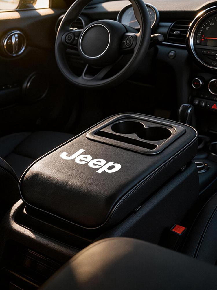 1Pcs Leather Auto Armrest Cushion Height Car Center Console Pad Valve Stem For Jeep Wrangler Gladiator Renegade Grand Cherokee KUBEL1
