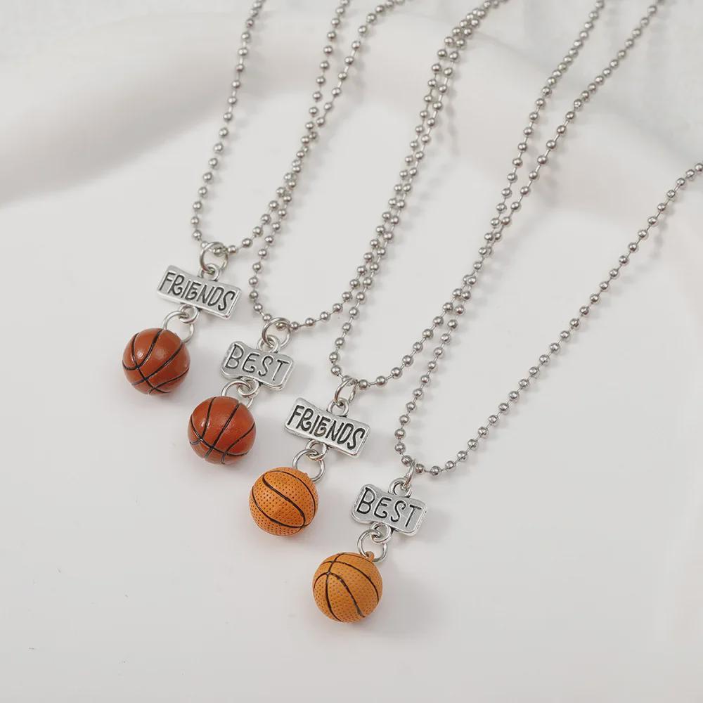 Детское спортивное ожерелье с подвеской - дизайн BFF на тему баскетбола и футбола