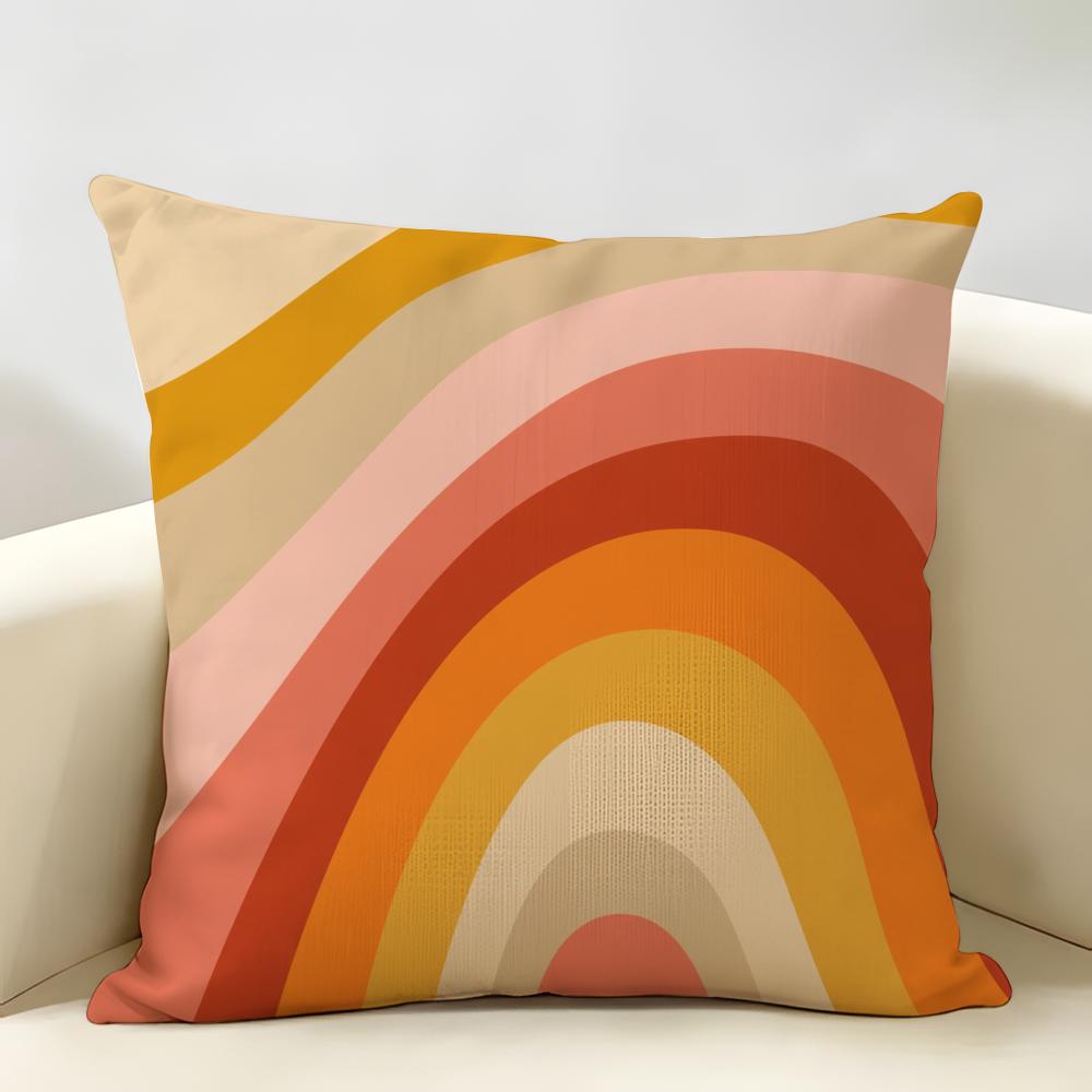 Abstract Sun Beam Lines Ray Cushion Cover Durable Hypoallergenic Organic Linen Short Pillow Cover Washable